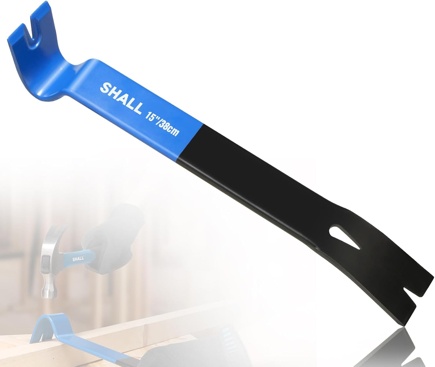 SHALL 15'' Flat Pry Bar, Heavy-Duty Nail Puller Crowbar, High-Carbon Steel Utility Claw Bar, Wonder Bar, Corrosion Resistant Nail Remover Pry Tool for Baseboard Removal, Home Remolding & Woodworking