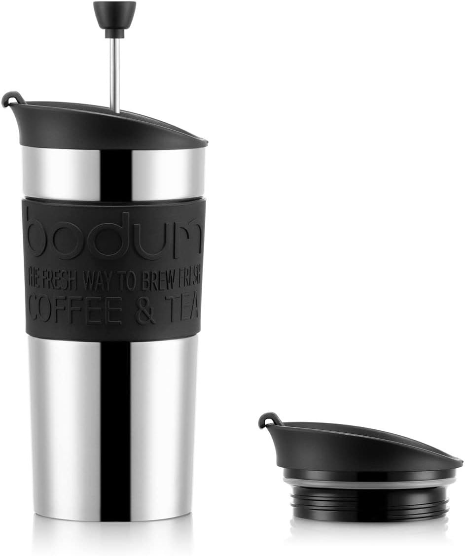 Bodum Travel Press Set Small Stainless Steel Coffee Maker, Black, 350 ml