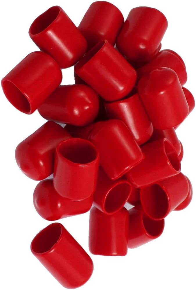 30 Pcs Hydraulics, Pneumatics & Plumbing 25mm High 16mm Inner Dia Round Tip Red PVC Insulated Pipes End Caps