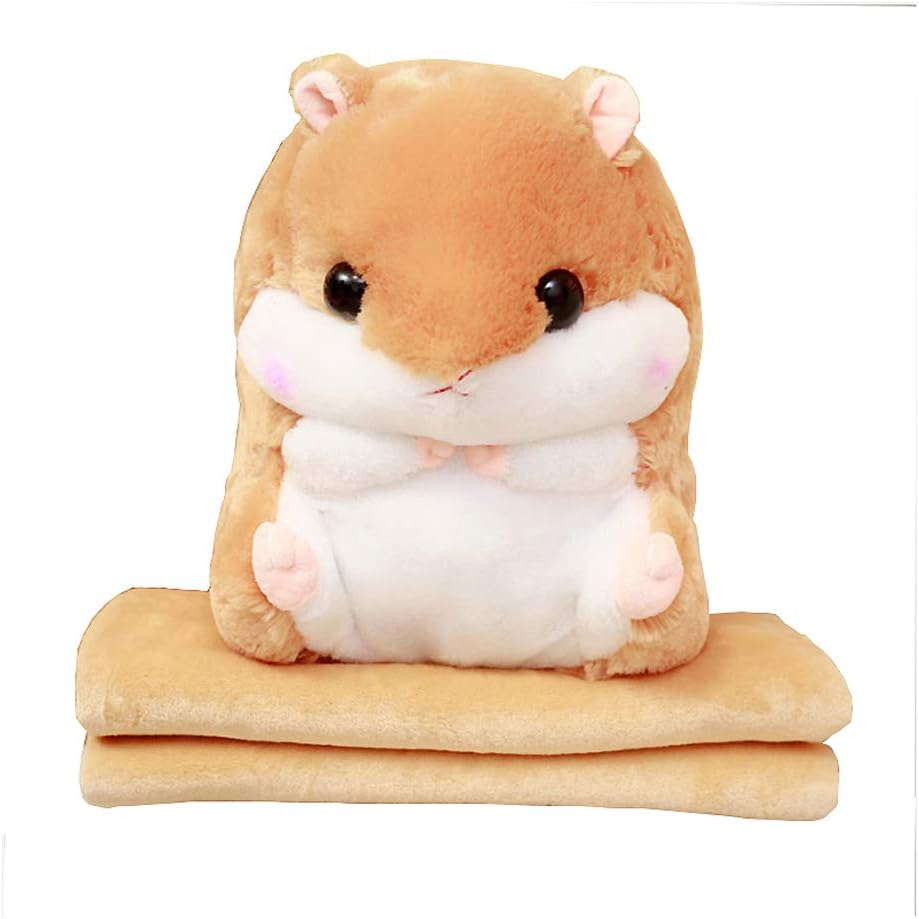Plush Hamster Stuffed Animal Toys Hamster Throw Pillow with Blanket 19.7 Inches Light Brown