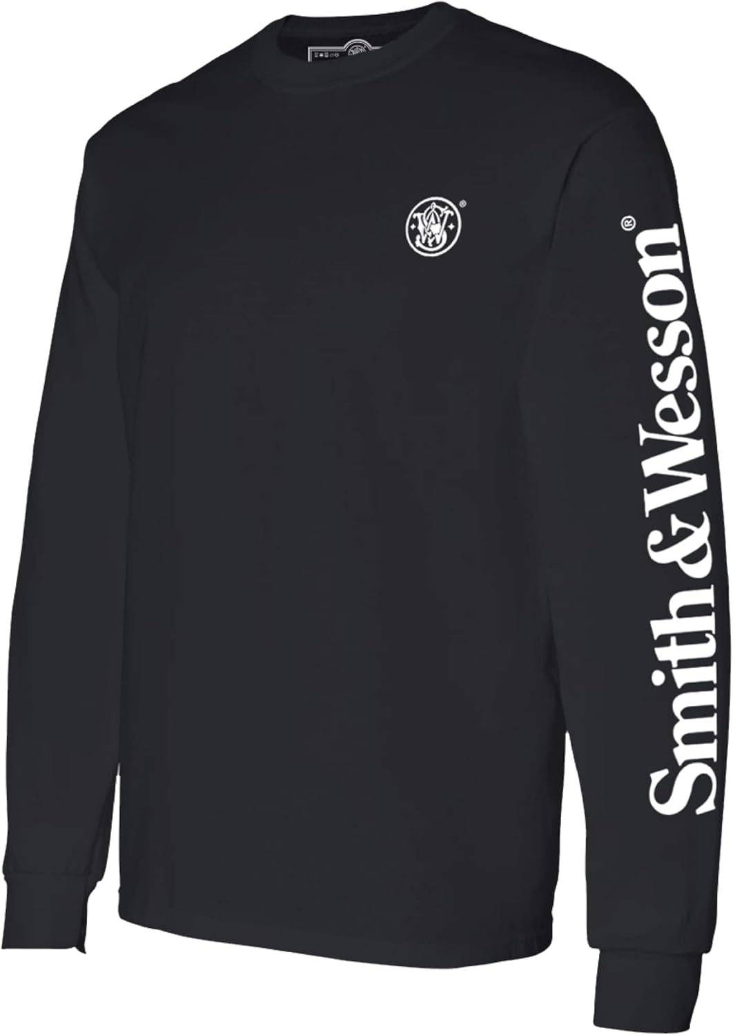 Smith and Wesson® Officially Licensed Men's Solid Graphic T-Shirt, American Flag and S&W Long-Sleeve Logo Classic Tee