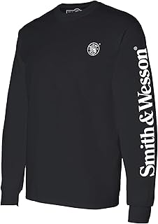 Smith and Wesson® Officially Licensed Men's Solid Graphic T-Shirt, American Flag and S&W Long-Sleeve Logo Classic Tee
