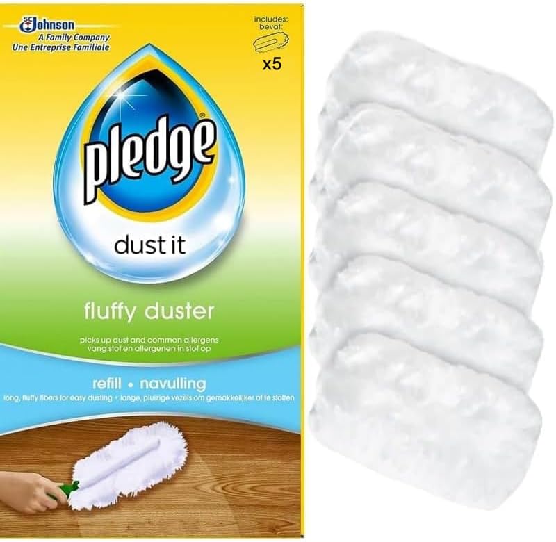 DTD QUALITY MATTERS Pack of 5 Pledge Fluffy Dusters Refill Pack Long Fluffy Fibres For Easier Dusting | Pick Up Dust & Common Allergens Replacement For Pledge Dusters Refills, White (5)