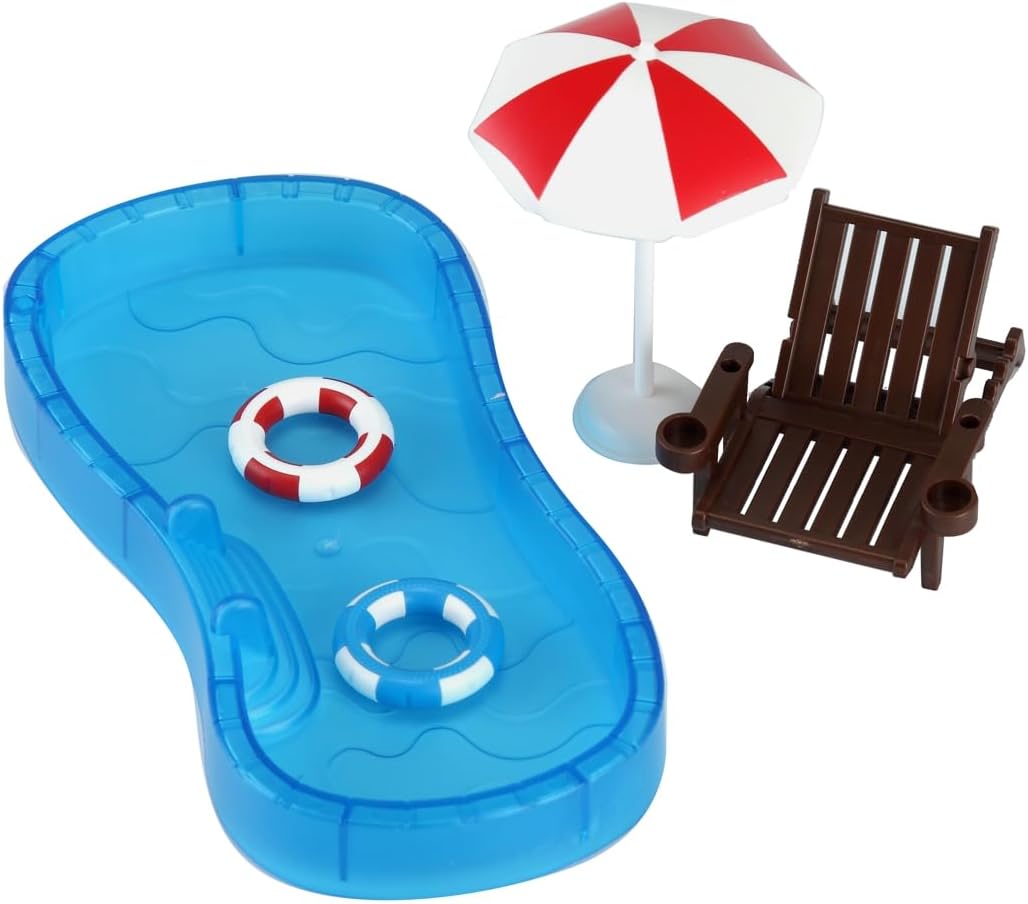 BinaryABC Miniature Swim Pool Swimming Ring Beach Umbrella Chair,DIY Fairy Garden Dollhouse Decor,Mini Dollhouse Beach Decoration Set