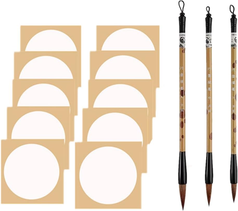 MAIPAI Chinese Calligraphy Brush Set & Xuan Rice Paper Bundle - 3 Sizes Traditional Sumi-e Brushes + 10 Sheets Blank Calligraphy Paper for Beginner Writing, Painting, Art Decoration