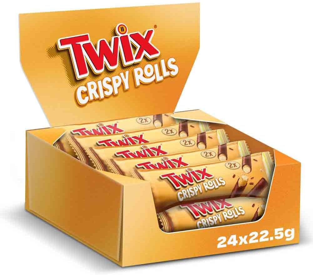 Twix Crispy Rolls, Milk Chocolate, Caramel and Biscuit Snack bar Single Pack 22.5 g (1 x 24 Bars)
