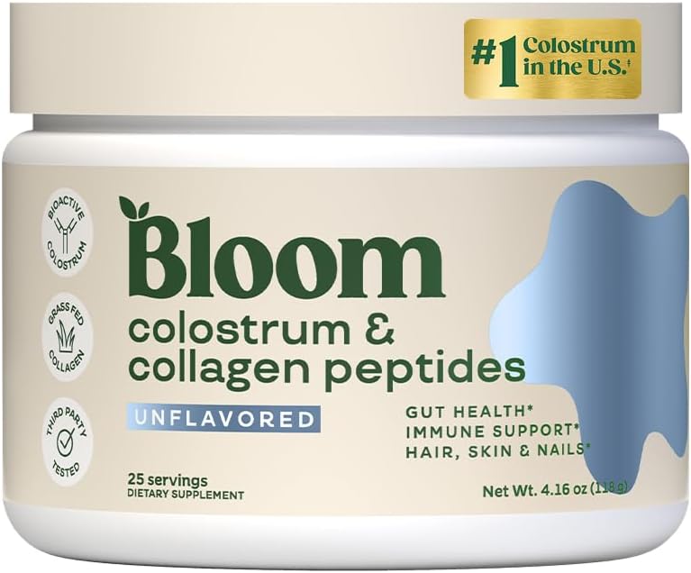 Bloom Nutrition Bovine Colostrum Powder for Gut Health, Immune Support, Hair Growth & Beauty Supplement, Gluten Free, Sugar Free | Unflavored, 25 Servings