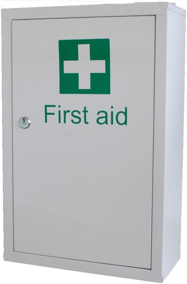 IndustraCare Large Metal First Aid Medicine Cabinet - Lockable, 2 Keys Provided, Wall Mountable (XL - 60cm x 45cm x 18cm)