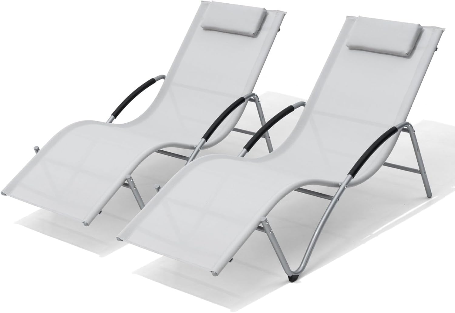 Crestlive Products Patio Lounge Chairs Set of 2 - Lounge Chair with Armrest - Ergonomic Curved Design Backrest Beach Lounge Chair, All Weather Outdoor Recliner for Poolside Beach Yard Balcony