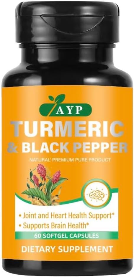 Turmeric and Black Pepper Supplement 1440mg –Organic Turmeric with Ginger Root |60 Softgel Capsules for Joint Support, Inflammation Relief & Digestive Health |High Absorption Formula with MCT Oil
