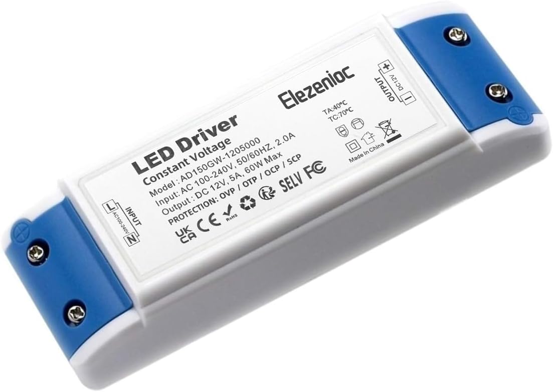 12V LED Driver Transformer 60W 5A, Power Supply, 240V AC to 12V DC Transformer, Constant Voltage Driver,Low Voltage Transformers for LED Bulbs,Light Strips and Ring Doorbell