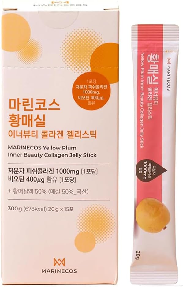 Yellow Plum Collagen Jelly Stick ㅣ Korean Inner Beauty Supplement ㅣ Marine Collagen Peptide 3000mg ㅣ Daily Skin Hydration ㅣ No Sugar Added ㅣ Easy On The Go Stick Type