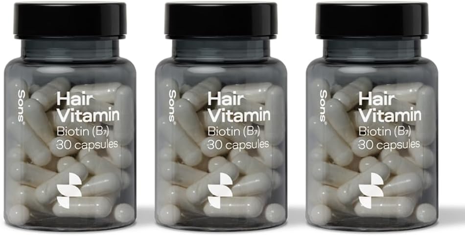Sons Biotin 900ug Capsules. Vegan Hair Growth Supplement for Hair, Skin & Nails. Vitamin B7 for Treatment of Men's Hair Loss & Thinning. 3X Packs of 30. 3 Months Supply. Made in Europe.