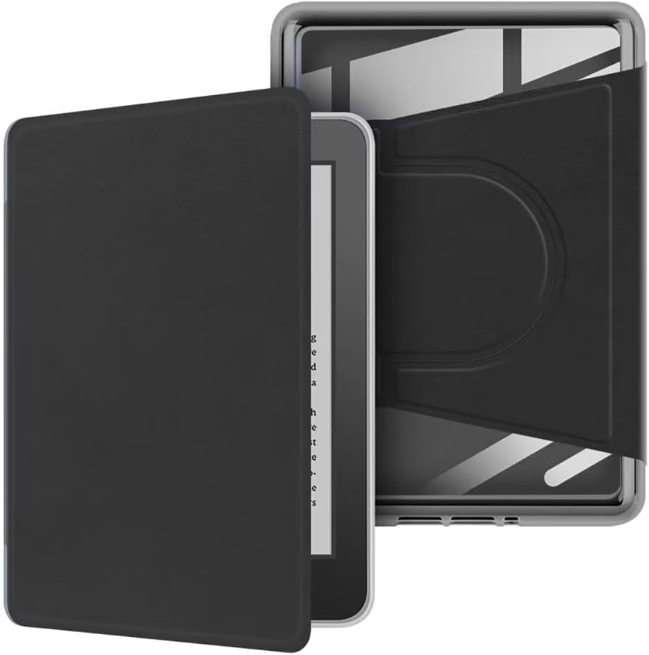 360° Rotating Magnetic Detachable Case with Stand & Auto Wake/Sleep for Paperwhite 11th Generation 6" (2021 Release) - Clear Back Cover, Black