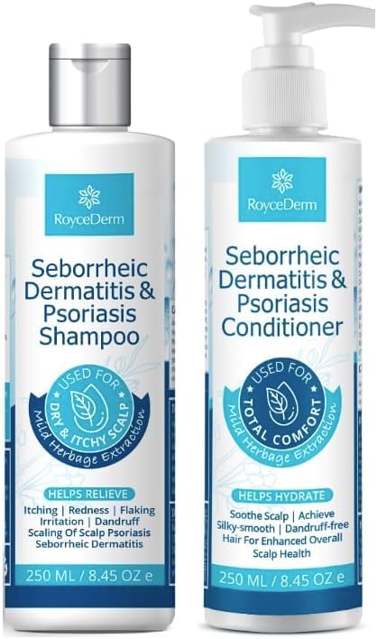 Roycederm Seborrheic Dermatitis & Psoriasis Shampoo and Conditioner Set - Effective Scalp Treatment for Folliculitis, Psoriasis, Dandruff, Dry Itchy Scalp - Soothing, Moisturizing Herbal Formula