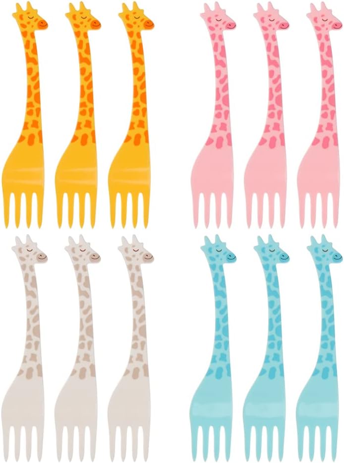 HomeSoGood 12Pcs Giraffe Fruit Fork, Mini Cartoon Snack Cake Dessert Fruit Pick Toothpick Salad Cocktail Sticks Party Supplies