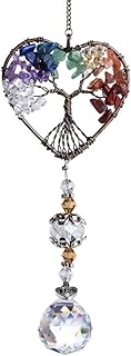 H&D HYALINE & DORA Suncatcher Window Hanging Tree of Life Heart Shaped Crystal Ball Prism Drop Pendant