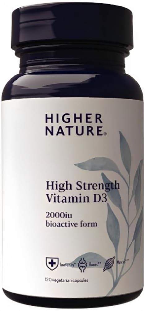 Higher Nature - High Strength - Vitamin D3 2000iu - Immune System Support - Bone & Muscle Support - Vegetarian Friendly - 120 Capsules