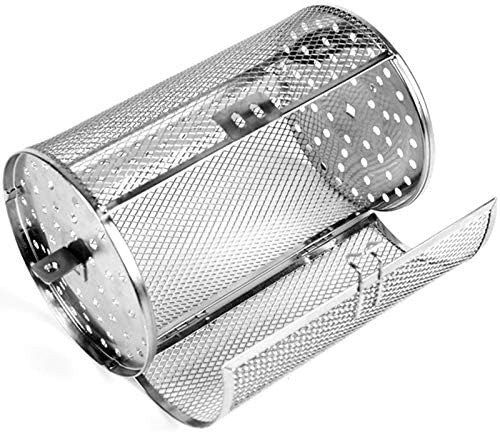 Falytemow 14 x 23 cm Stainless Steel Rotisserie Grill Roaster Drum Oven Basket Oven Roast Baking Rotary for Peanut Dried Nut Coffee Beans BBQ (14cm Diameter x 23cm Height, 6mm x 6mm Hole)