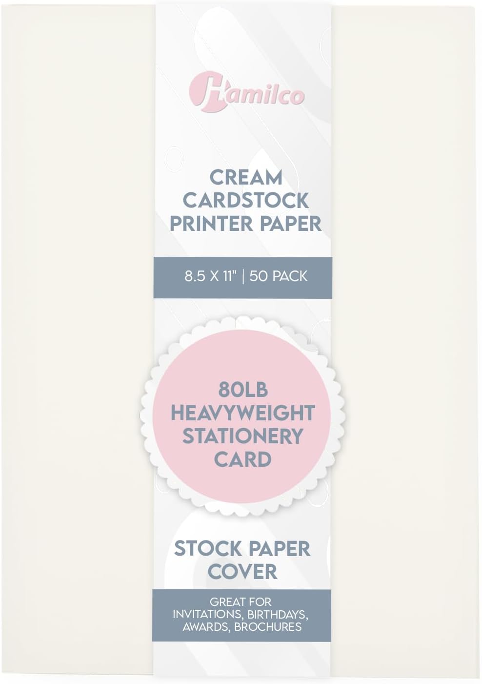 Cream Colored Cardstock Printer Paper By Hamilco (50-Pack)- 8.5 x 11” Thick Card Stock For Card Making- 80lb Heavyweight Stationery Card Stock Paper Cover- Great For Invitations, Birthdays, Brochures