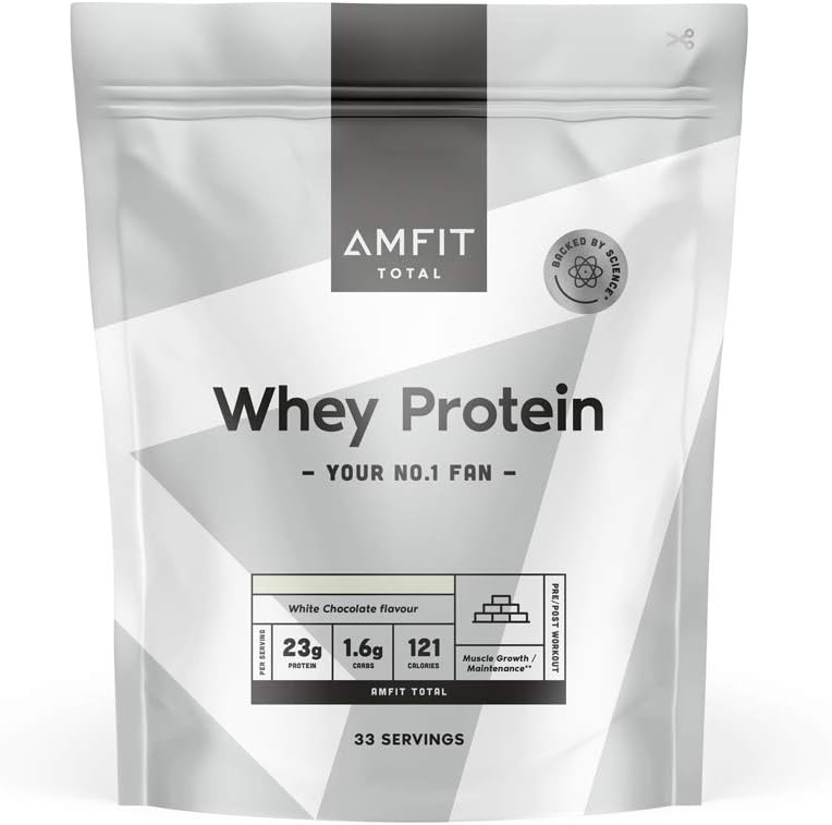 Amazon Brand - Amfit Nutrition Whey Protein Powder, White Chocolate Flavour, 33 Servings, 1 kg (Pack of 1)