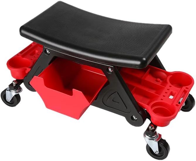 Suprills Car Detailing Creeper Stool - Heavy Duty Folding Stool Multi Tool Work Bench, 186KG Capacity Mechanics Trolley Seat with Tool Storage Trays for Home Garage Use