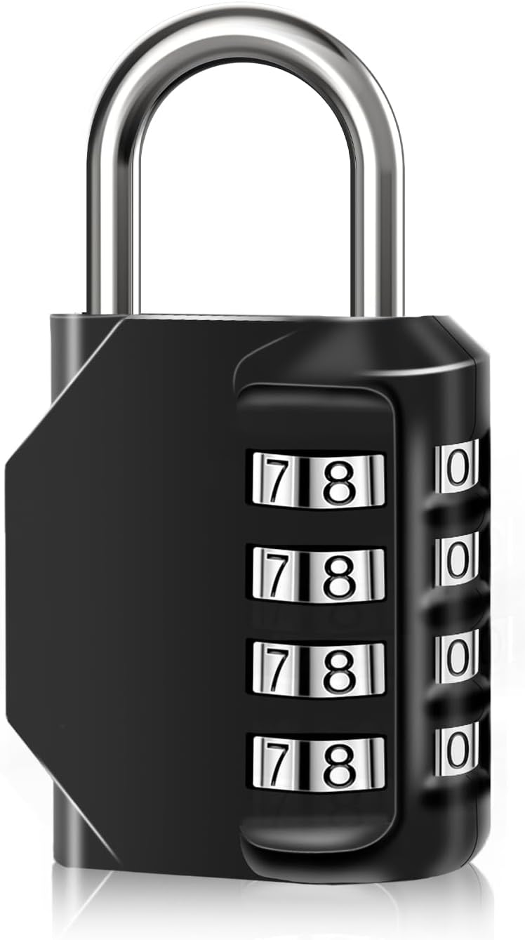 Combination Lock Waterproof 4 Digit Padlocks with Combination Code, Zinc Alloy Combination Lock for Door, Tool Boxes, Schools, Gym, Garden, Fences, Reel Cabinet & Storage, Black (1PCS)