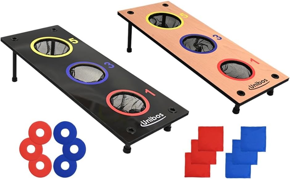 Unibos | Bean Bag Toss Games Set, 6 Bean Bags & 6 Washer, Reversible Board, Indoor Outdoor Throwing Game Party Supplies For Kids, Carnival Games Toss Games Banner For Birthday Party Decoration