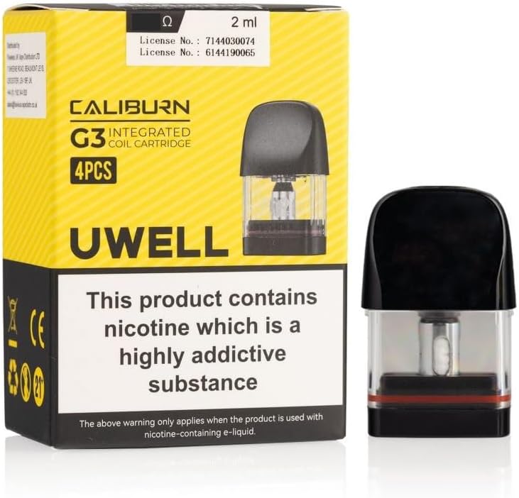 Uwell Caliburn G3 Replacement Pod, 0.9 Ohm, 2mL Capacity, CRC version, Top Fill Refillable Cartridges for Superior Vaping Experience, Works With Caliburn G3 POD, Pack of 4, No Nicotine