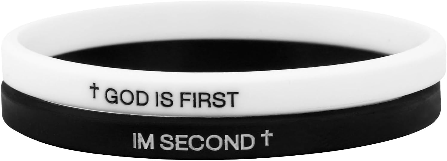 BOXOB God is First I Am Second Bracelet, Silicone Faith Motivational Wristbands Black & White Bible Verse Cross Inspirational Religious Bracelets for Men Women Adults Christians Gifts