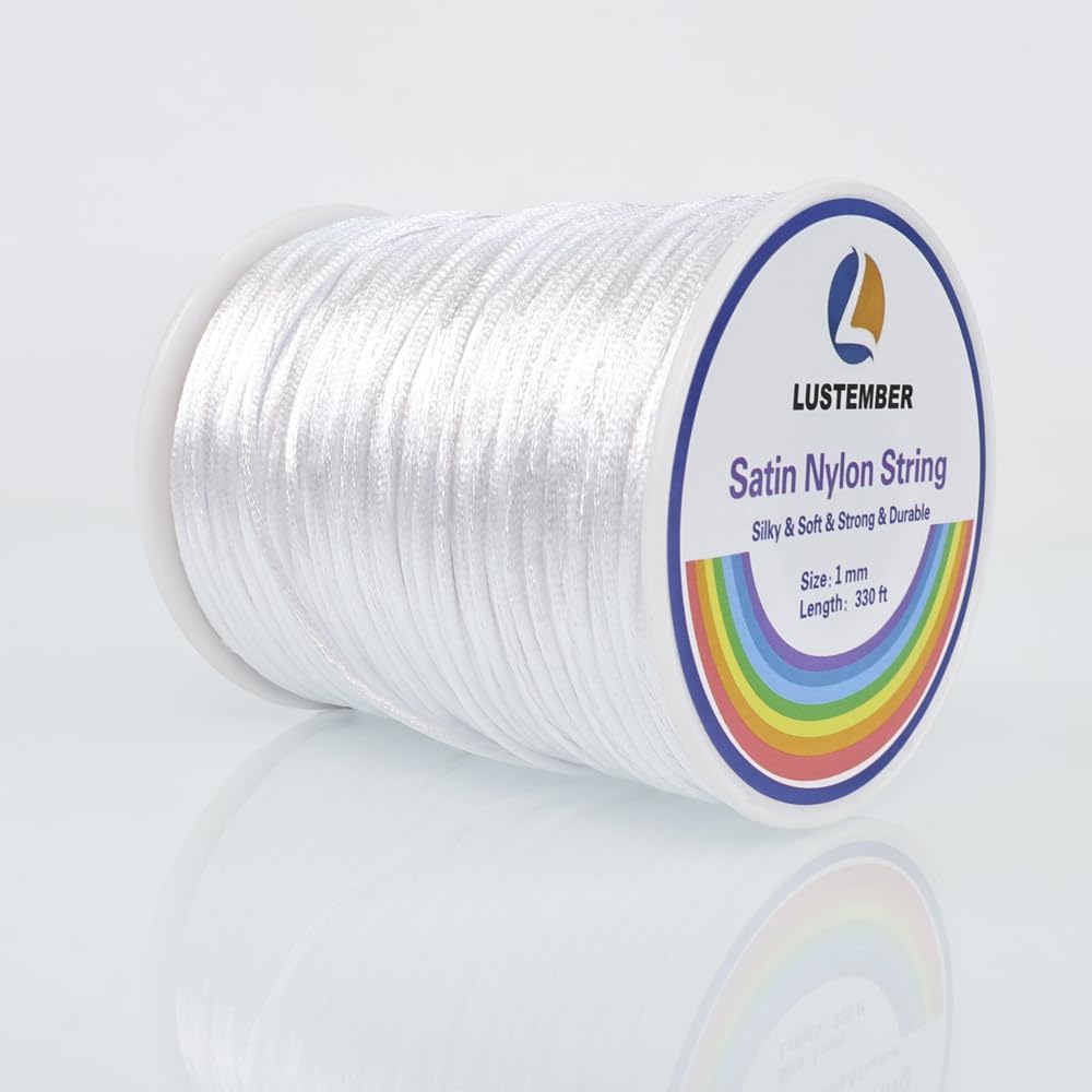 330 Feet Satin Nylon String, 1 mm Silky Smooth Durable Nylon Cord for Jewelry Making, Bracelets, Beading, Necklaces, Macrame, Kumihimo, Rattail, and Chinese Knot Craft