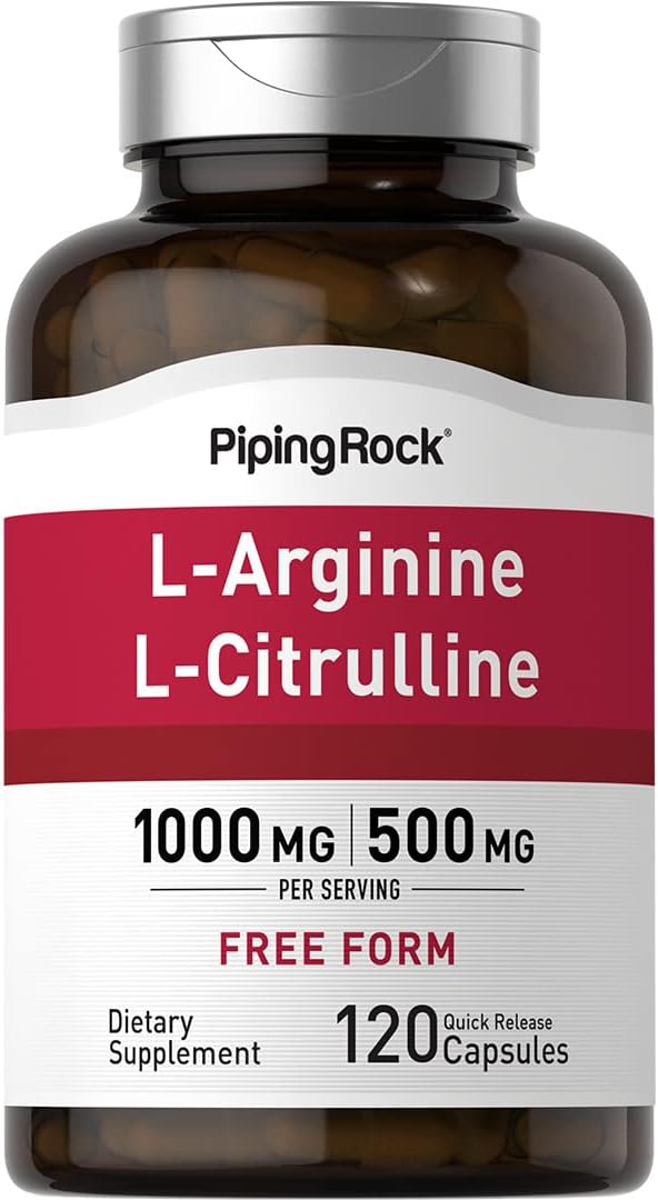 Piping Rock L-Arginine L-Citrulline Supplement 1000 mg | 120 Capsules | Free Form | Non-GMO, Gluten Free