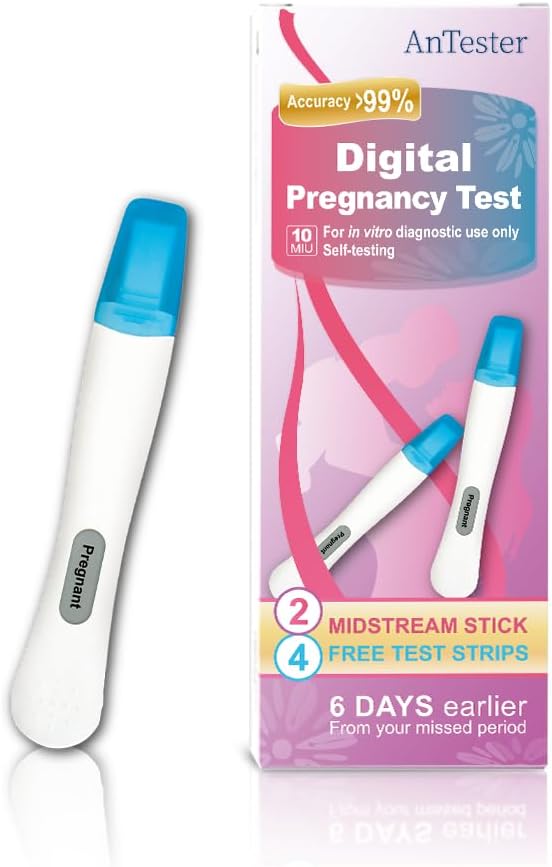 2X Early Digital Pregnancy Test Kit + 4X hcg Test Strips 10mIU/mL,at-Home Pregnancy Test Kit for Women with Easy-to-Read Results
