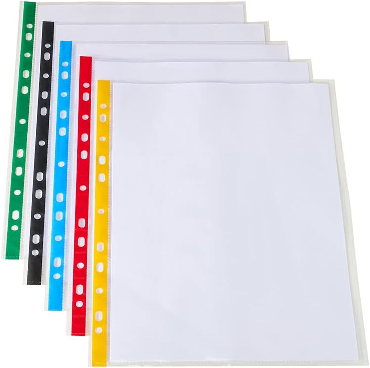 SUMMIT 100 Multi-Colour Punched Poly Pockets A4, Extra Durable Plastic Wallets, 50 Micron