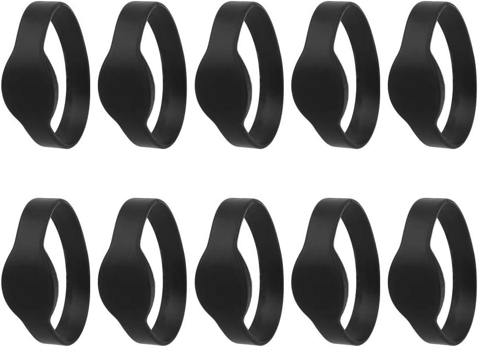 Dioche 10pcs RFID Wristband, 125Khz RFID Bracelet Silicone Access Control Wristband for Hotel Swimming Pool Sauna Room (Black)