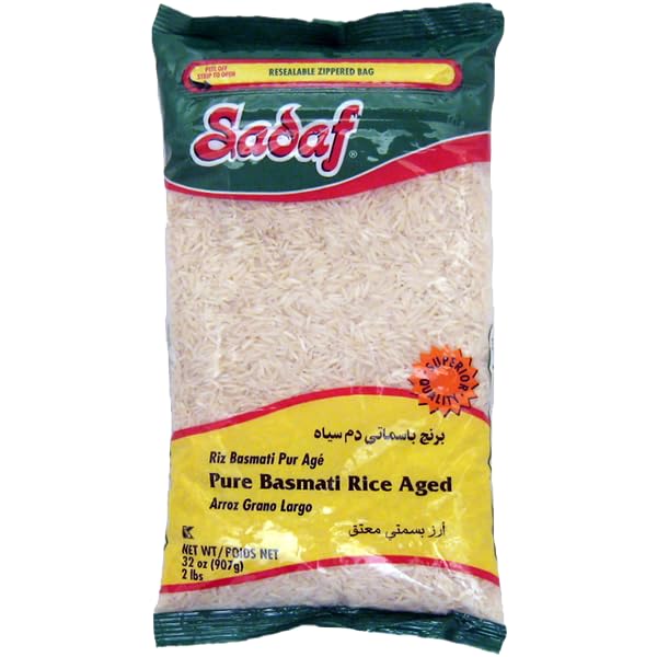 Sadaf Aged Basmati Rice - Pure Basmati Rice for Cooking - Middle Eastern Cuisine - Arroz Bastami - Kosher - 32 Oz Resealable Bag