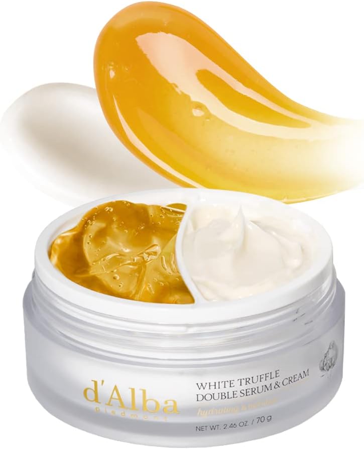 d'alba Italian White Truffle Double Serum & Cream, Vegan Skincare, 2-in-1 Face Moisturizer, Vegan Collagen, Skin Firming and Tightening, Suitable for All Skin Types (2.46 oz / 70g)