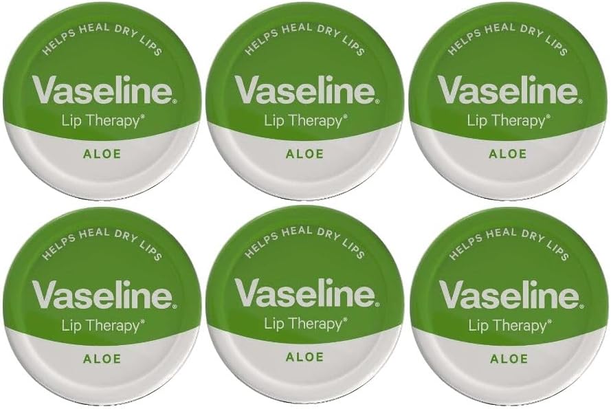 MM Vaseline Lip Therapy Aloe Vera 20g – Pack of 6 | Soothing Lip Balm for Dry & Chapped Lips | Hydrating & Cooling Formula | Pocket-Sized Lip Care + Free Skincare Sample