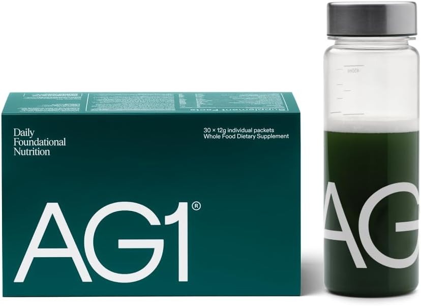 AG1 Multivitamin for Men & Women, Greens Powder Supplement, Probiotic, Gluten Free, Vegan and Keto Friendly, 75 Vitamins, Boost Gut Health (Athletic Greens), 30 Travel Packs & Shaker, Classic Formula