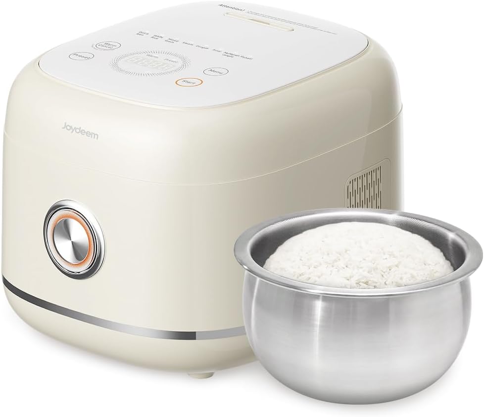Joydeem Stainless Steel Rice Cooker, Uncoated Non-stick 316L Stainless Steel Inner Pot Rice Cookers, 6 Cup Uncooked, 3L, DFB-D300