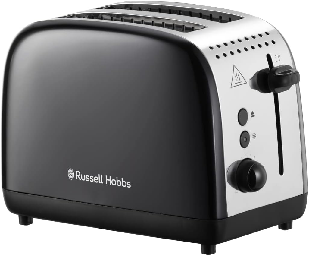 Russell Hobbs 2 Slice Lift & Look Toaster (Longer slots, 6 Browning levels, Defrost/Reheat/Cancel function, Removable Crumb Tray, 1670W, Black & Stainless Steel Gloss finish) 26550