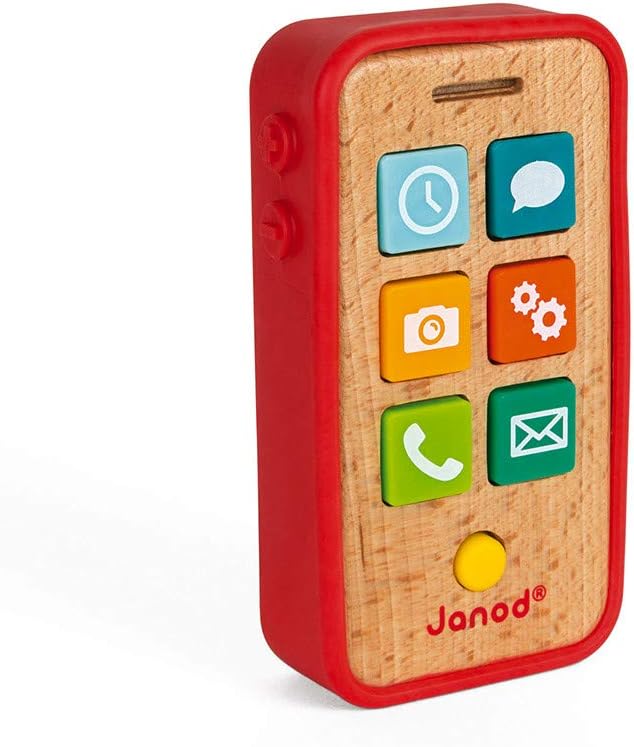 Janod - Wooden Sound Telephone for Children - Pretend Play Toy - For children from the Age of 18 Months, J05334, Red
