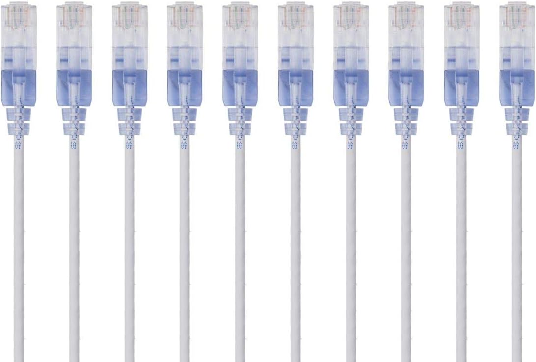 Monoprice Cat6A Ethernet Patch Cable - Snagless RJ45, 550Mhz, 10G, UTP, Pure Bare Copper Wire, 30AWG, 10-Pack, 1 Feet, White - SlimRun Series