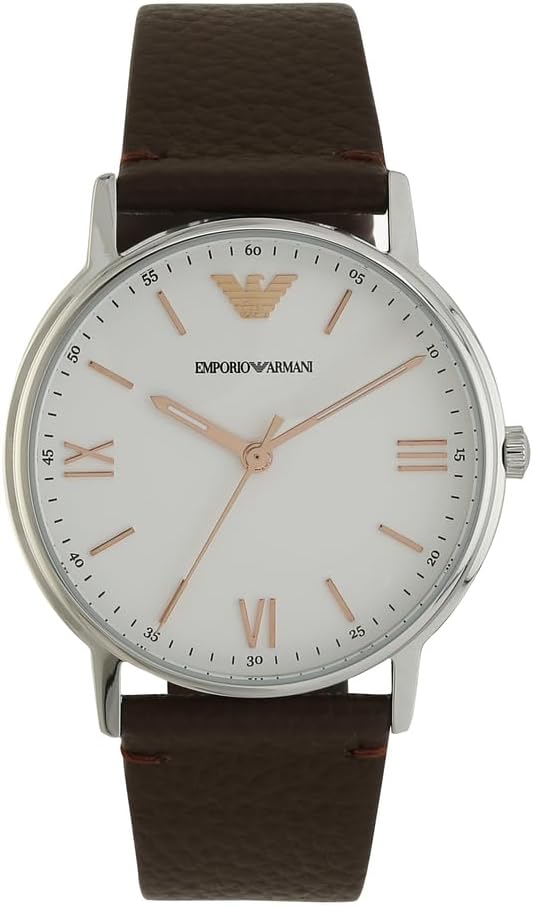 Emporio Armani Watch for Men, Three Hand Movement, 41 mm Silver Stainless Steel Case with a Leather Strap, AR11173