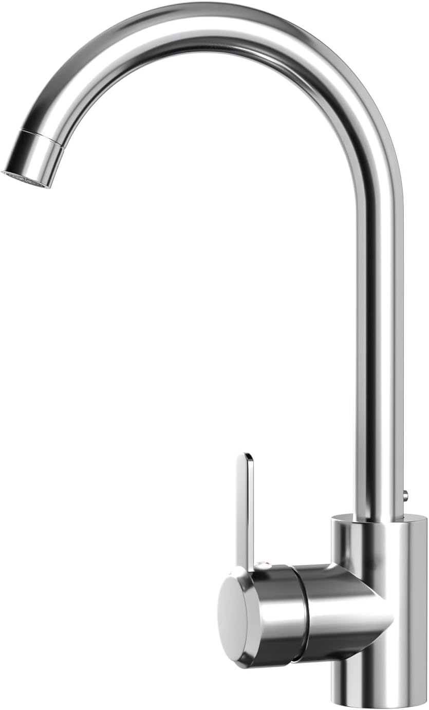 Marketero High Arc 360° Rotation Stainless Steel Monobloc Kitchen Mixer Tap - 1 Hole Single Lever Faucet with 2 Pipes