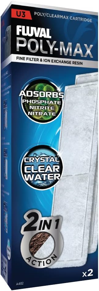 Fluval U3 Poly-Max Cartridge, Replacement Underwater Aquarium Filter Media, 2-Pack, A482