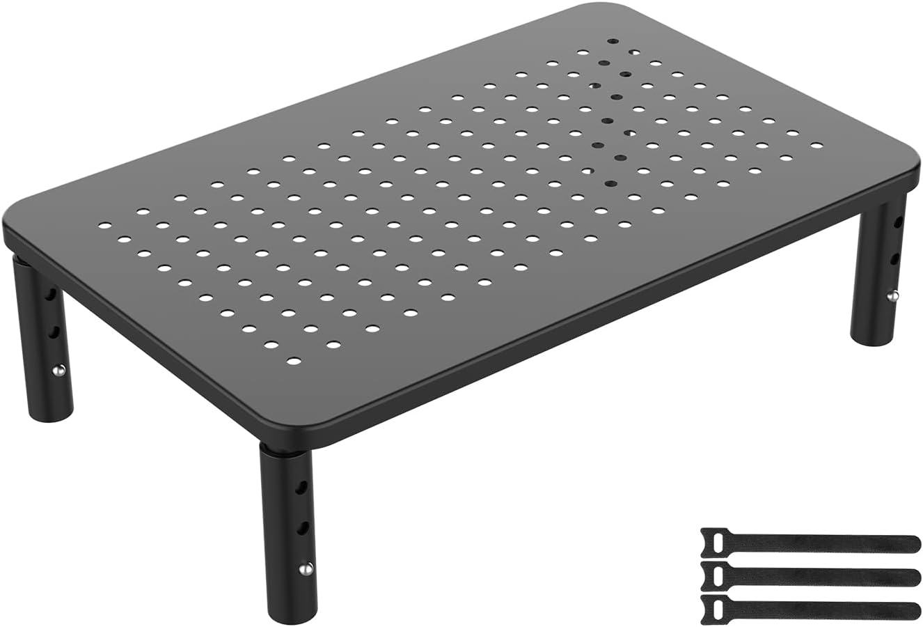 GRIFEMA GB1051 Metal Adjustable Monitor Stand Riser for Desks, Computer Stand with Mesh Platform Laptop, 3 Height Adjustable, up to 20KG