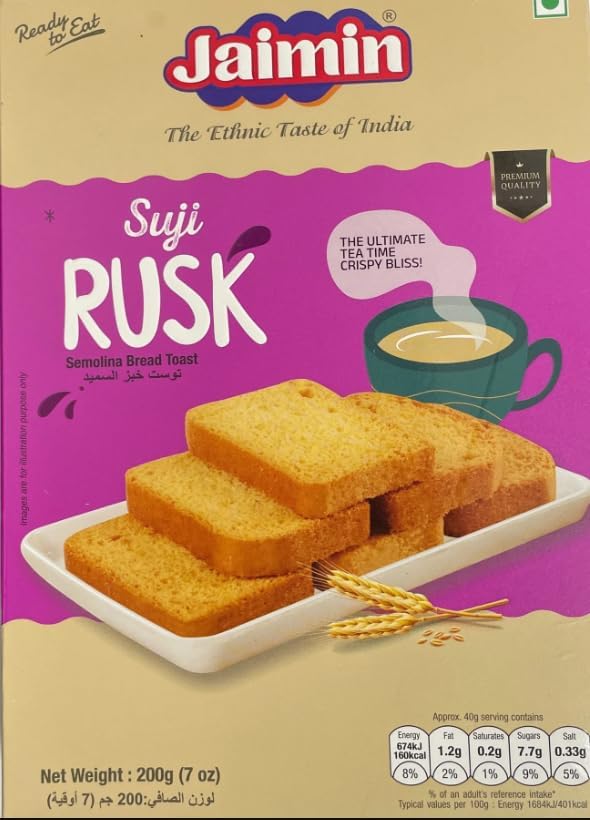 Jaimin Suji Rusk, Premium Semolina Bread Toast, Tea Time Snack, 200g