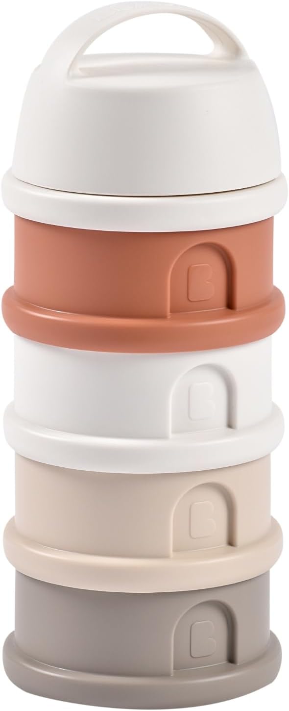 BEABA, Formula Dispenser - Storage for Baby Milk Powder - Stackable - 4 Compartments - 100% airtight - Long-Term use as a Snack Box - Made in France - Cotton White/Terracotta