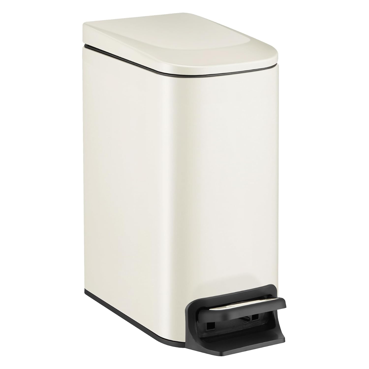 Slim Bathroom Trash Can with Lid Soft Close, 6 Liter / 1.6 Gallon Stainless Steel Garbage with Removable Inner Bucket, Small Trash Bins for Bedroom, Office (Cream)